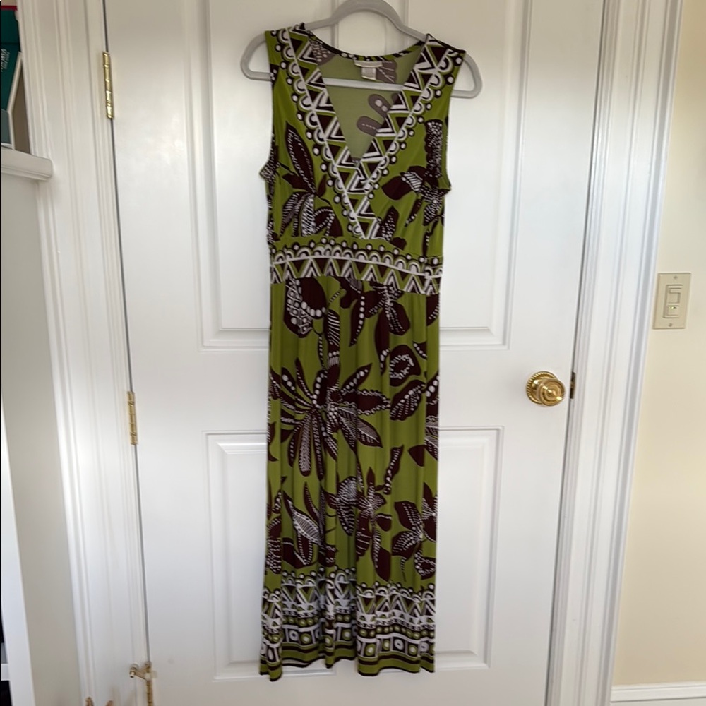 Green and Brown Sleeveless Maxi Dress